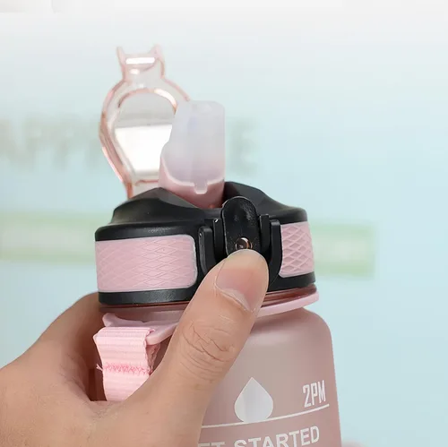 Vista 4 de Botella de agua de 33.8 fl oz, a prueba de fugas, libre de BPA y tóxicos, botella deportiva motivacional con tiempos para beber y pajita, fitness