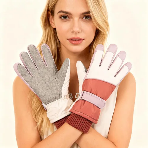 Vista 2 de Guantes de esquí para mujer, para pantalla táctil, resistentes al viento y al agua, guantes térmicos de invierno para nieve, esquí, ciclismo