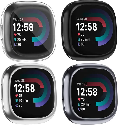 Vista 9 de [Paquete de 4] Funda protectora de pantalla compatible con Fitbit Sense 2 / Fitbit Versa 4, funda protectora completa de ajuste delgado, a prueba