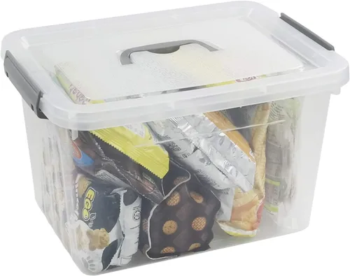 Vista 4 de Paquete de 6 cajas de plástico transparente con tapas, 10 L Diseño transparente, apilable y portátil, ideal para ropa, documentos y pequeños