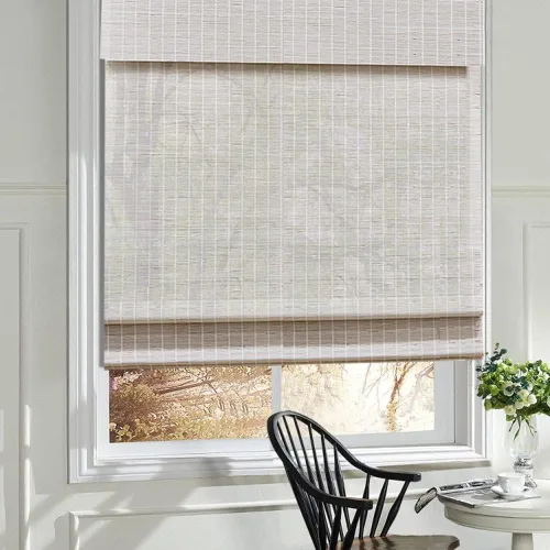 Vista 16 de Cortinas romanas de madera para ventana, cortinas de bambú opacas forradas, fácil instalación para el hogar y el jardín, patrón 1