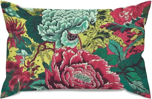 Vista 75 de ArogGeld Funda de almohada blanca con flores chinoiserie, funda de almohada para sofá, diseño floral verde y blanco, funda de almohada de lino A-12