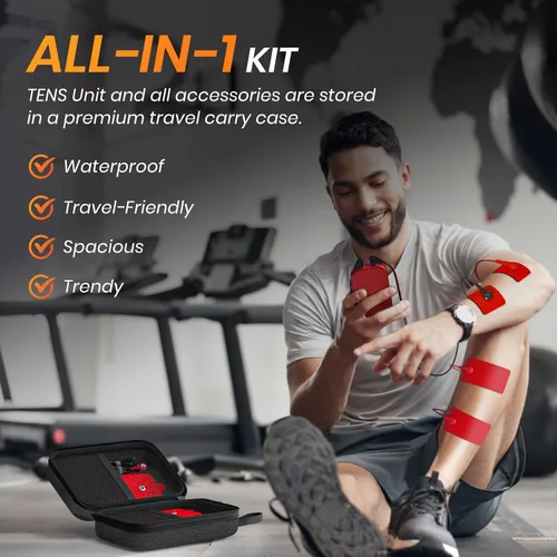Vista 6 de AVCOO Estimulador muscular de unidad TENS de doble canal, máquina EMS TENS 3 en 1 con 24 modos y 40 niveles, masajeador EMS recargable para alivio
