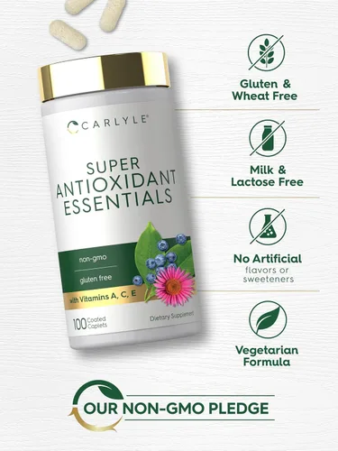 Vista 5 de Carlyle Suplemento antioxidante 100 cápsulas Complejo nutricional Vitamina A, C, E Fórmula sin OMG, sin gluten