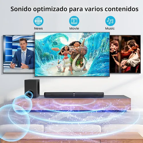 Vista 2 de Barra de Sonido Assistrust con Subwoofer, Barra de Sonido de 110W para Smart TV con Bajo Profundo Ajustable y Aumento de Volumen y 3 Modos de EQ