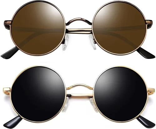 Vista 9 de Joopin Gafas de sol redondas pequeñas Hippie Circle Teashades Traje de protección UV Todo negro