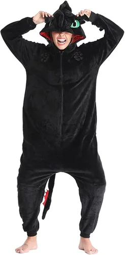 Vista 6 de Pijama sin dientes de una pieza de franela de dragón para cosplay, ropa de dormir de invierno para Halloween, cosplay, ropa de hogar