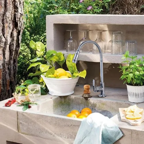 Vista 7 de Inchant Grifo de Fregadero de Cocina para Exteriores - Giratorio 360° Un Solo Orificio Un Solo Mango Grifo de Cocina de Agua Fría Cuello Flexible