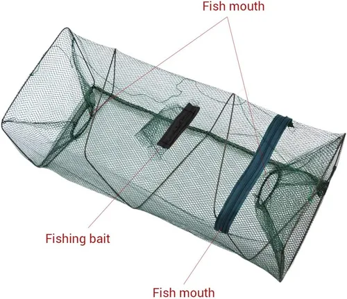 Vista 2 de Trampas de cebo portátiles, redes de pesca, plegables, fáciles de usar, trampas de cebo de fundición a mano, trampas de jaula de malla fundida