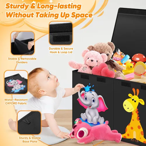 Vista 4 de Mabahoo Caja de Juguetes Extra Grande, Organizador de Almacenamiento Plegable con Tapas, Caja de Juguetes de Animales Lindos para Niños y Niñas