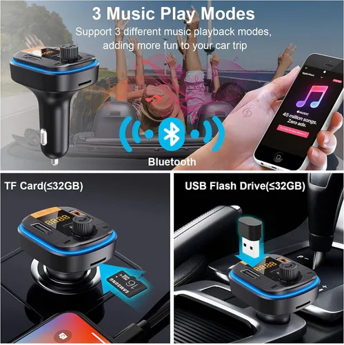 Vista 3 de Transmisor FM Bluetooth Bluetooth para automóvil - BAISHUN Adaptador Bluetooth 5.0 PD20W+QC3.0 encendedor de cigarrillos receptor de radio