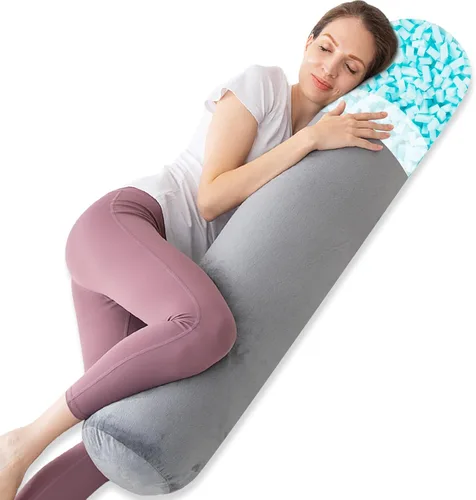 Vista 13 de 1 MIDDLE ONE Almohada corporal redonda de espuma viscoelástica para adultos, almohada firme y larga para cama, almohada cilíndrica con funda