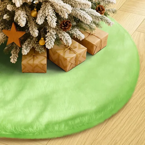 Vista 12 de Falda de Árbol de Navidad de 24 Pulgadas - Falda de Árbol de Piel Sintética Esponjosa Beige Blanca, Decoración Navideña de Felpa de Color Toka