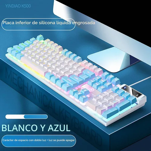 Vista 3 de Teclado para juegos Teclado Cool RGB Retroiluminado Teclado Mecánico Con Azul