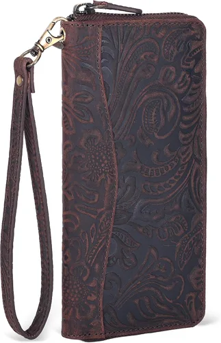 Vista 9 de Oak Leathers Cartera de cuero para mujer – Cartera Clutch RFID para mujer con 8 portadores de tarjetas de crédito, bolsillo para monedas, regalo