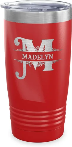 Vista 8 de Vaso con monograma con nombre de letra dividida grabado con láser, taza de viaje inicial con nombre, regalo personalizado para mujeres y hombres