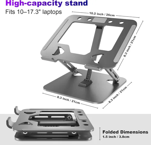 Vista 2 de Soporte ajustable para computadora portátil, elevador portátil con 3 brazos de soporte, soporte ergonómico ventilado de metal súper resistente