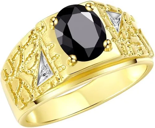Vista 3 de RYLOS Anillos para hombre Anillo de pepita de diseñador de oro amarillo de 14 quilates piedra preciosa ovalada de 0.354 x 0.276 in y diamantes