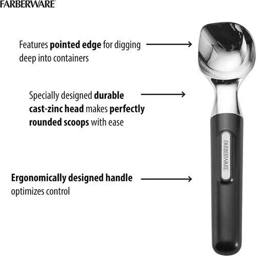 Vista 3 de Cuchara de helado profesional Farberware con mango cómodo, resistente, cuchara de grado profesional, cuchara de forma perfecta, ideal para cucharas