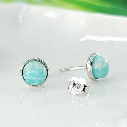 Vista 14 de Pendientes naturales de 0.236 in con chapado en oro blanco sobre plata de ley, bisel cabujón de piedras preciosas regalo de joyería para ella