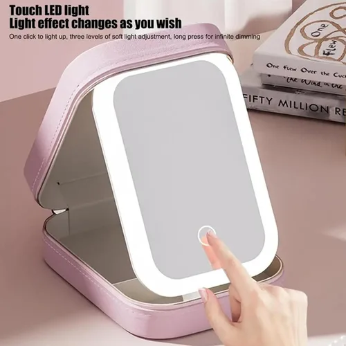Vista 4 de Caja de almacenamiento de maquillaje integrada con espejo de llenado de luz, estuche cosmético ligero complementario LED, caja de almacenamiento