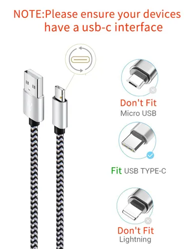 Vista 2 de Teeind Cable USB tipo C de carga rápida, Tpc001, paquete de 5 (6 pies 3 A), cables de carga C trenzados compatibles con Samsung S10e/note