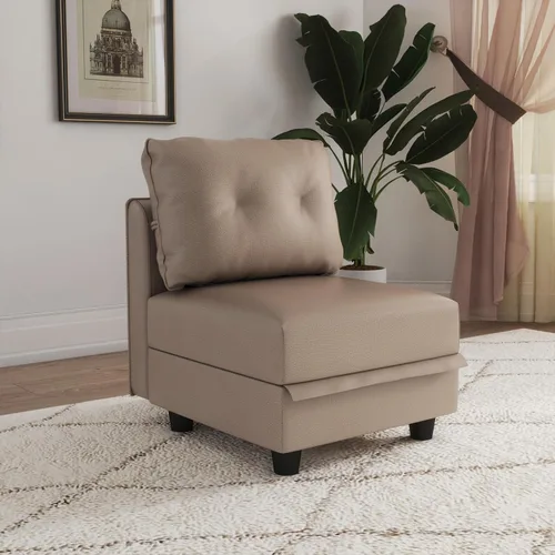 Vista 10 de LLappuil Sofá modular seccional asiento de almacenamiento de módulo medio para silla personalizable sin brazos, cuero sintético marrón moderno