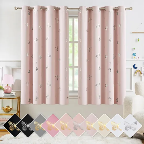 Vista 26 de Jubilantex - Cortinas opacas con diseño de mariposa dorada, 80 % rosa bebé Cortinas opacas 80% rosa lavanda/rosa bebé, estampado de mariposa