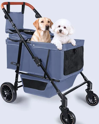Vista 9 de Cochecito para perros medianos de hasta 66 libras, se adapta a perros grandes seleccionados, cochecito para mascotas para 2 perros pequeños con asa