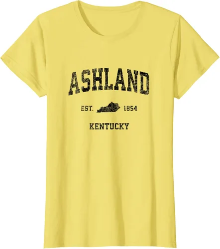 Vista 43 de Ashland Kentucky KY Vintage Sports Design Camiseta de impresión negra Asfalto