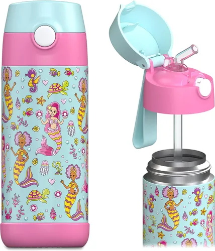 Vista 14 de Jarlson® CHARLI - Botella de agua para niños [12 onzas], botella térmica de acero inoxidable con pajilla, botella de agua aislada a prueba