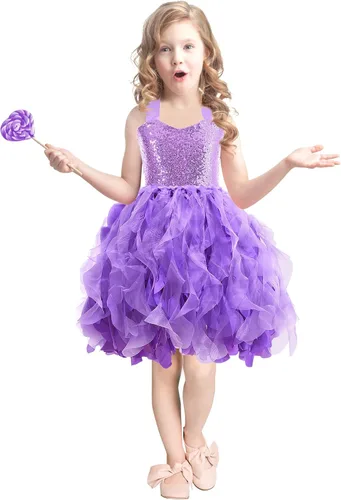 Vista 3 de Vestido tutú para niñas con lentejuelas brillantes de tul de princesa, fiesta de cumpleaños, baile de graduación, vestido deportivo para niñas