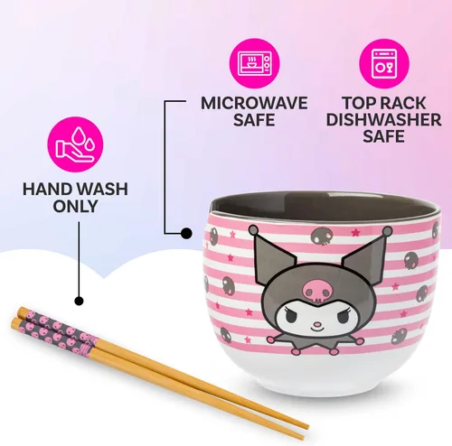 Vista 80 de Silver Buffalo Hello Kitty y sus amigos Chococat - Tazón de cerámica para ramen y arroz con palillos, patrón a cuadros, apto para microondas, 20