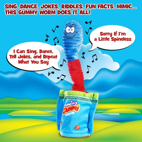 Vista 7 de Gagster Gusano de goma bailarín, juguete interactivo para hablar y cantar, ilumina y repite lo que dices, divertido juguete animatrónico para niños