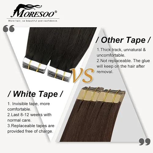 Vista 2 de Moresoo - Extensiones adhesivas de cabello negro de 22 pulgadas, extensiones de cabello Remy #1B/plata/1B y #1B, 1.76 oz + 1.76 oz
