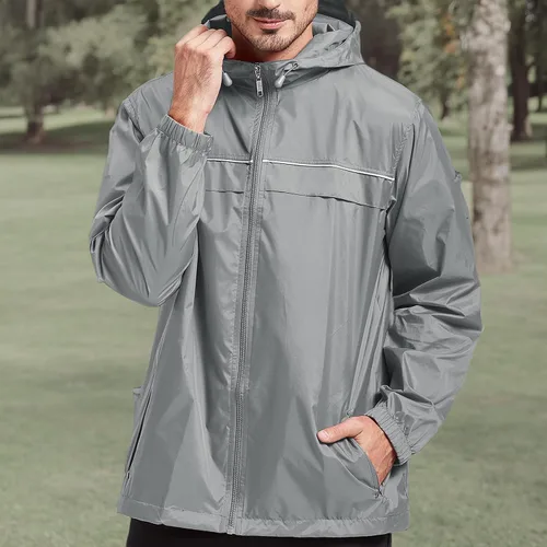 Vista 21 de SWISSWELL Chaqueta impermeable para hombre, rompevientos, ligera con capucha para uso diario casual