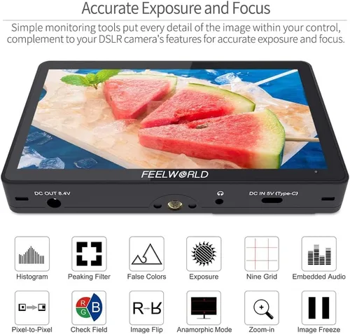 Vista 2 de FEELWORLD F5 Pro V4 Monitor de campo de 6 pulgadas Pantalla táctil Cámara DSLR Director de campo con 3D LUT F970 Kit externo IPS FHD 1920x1080 4K