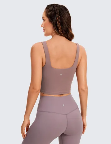 Vista 2 de CRZ YOGA Butterluxe - Brasier deportivo de cuello cuadrado para mujer, camiseta corta sin mangas acolchada con estante integrado para yoga