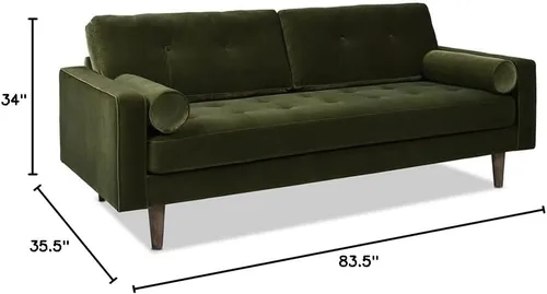 Vista 3 de Jennifer Taylor Home Nicholas - Sofá moderno de mediados de siglo de 83.5 pulgadas, terciopelo verde oliva