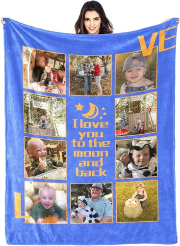 Vista 15 de Manta personalizada con fotos, manta personalizada con fotos para parejas, papá, mamá, niños, perros, amigos, cumpleaños, boda, Navidad, Año Nuevo