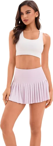 Vista 2 de Yknktstc Falda plisada de tenis para mujer con pantalones cortos, falda de golf de cintura alta, falda deportiva mini con bolsillos