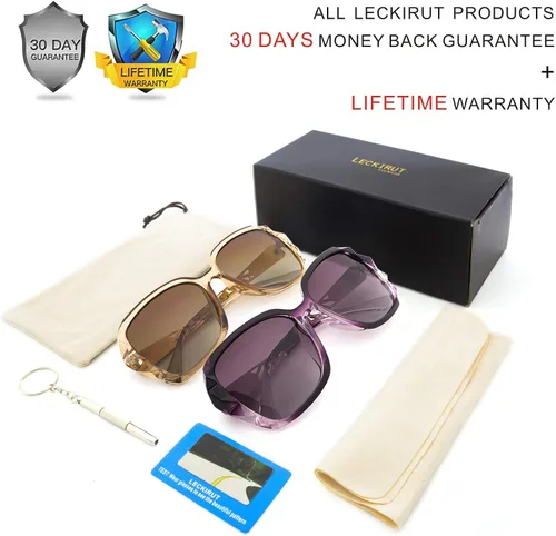 Vista 6 de LECKIRUT - Lentes de sol de gran tamaño para mujer lentes de sol clásicos y a la moda con protección UV polarizada