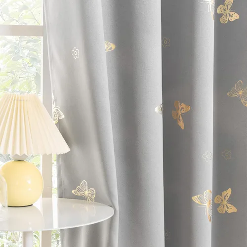 Vista 19 de Jubilantex - Cortinas opacas con diseño de mariposa dorada, 80 % rosa bebé Cortinas opacas 80% rosa lavanda/rosa bebé, estampado de mariposa