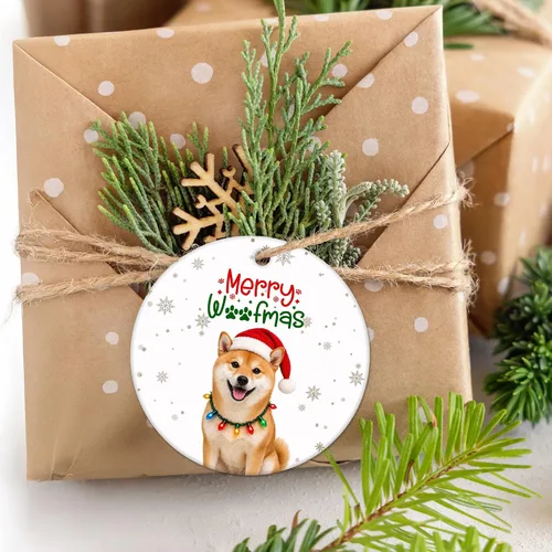 Vista 4 de Shiba Inu Gifts - Adornos navideños de cerámica para árbol y auto
