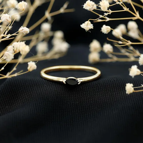 Vista 2 de Anillo de promesa de ónix negro natural certificado, calidad AAA, anillo de ónix East West, anillo de Pinky para mujer, listo para regalar