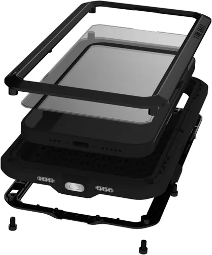 Vista 4 de LOVE MEI Funda militar resistente para iPhone 17, a prueba de golpes, de metal, resistente, con protector de pantalla de vidrio templado (negro)