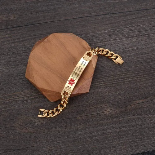 Vista 5 de Lam Hub Fong Pulsera de alerta médica de emergencia personalizada, grabado gratis, se envía al día siguiente, acero de titanio que no se deslustra