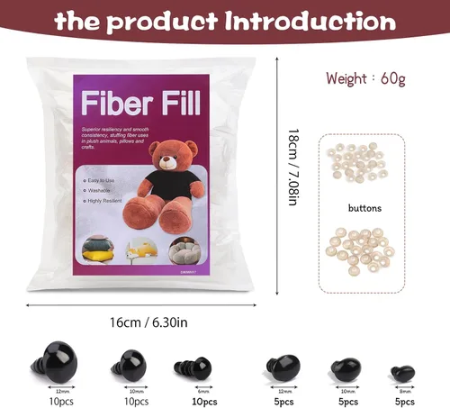Vista 2 de BUTUZE Relleno de fibra de poliéster de 60g/2.1oz, relleno de fibra premium para manualidades, relleno de ganchillo de alta resiliencia, relleno