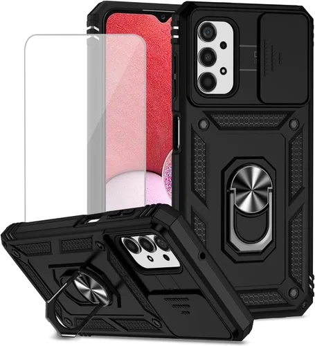 Vista 10 de Funda para Galaxy A13 4G/Samsung A13 LTE 4G SM-A135F con protector de pantalla de vidrio templado y cubierta de cámara deslizante, anillo magnético
