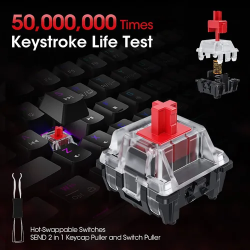 Vista 3 de KOORUI Teclado mecánico ultracompacto con 60% de 61 teclas con cable retroiluminado RGB con interruptor rojo, mini teclados para Windows MacOS Linux